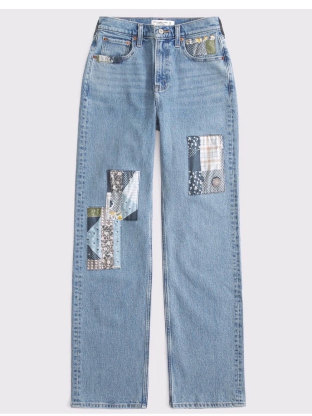 Abercrombie & Fitch Blue Patchwork Straight-Leg Jeans
